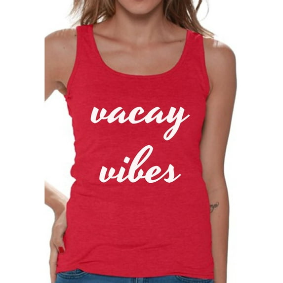 Awkward Styles Vacay Vibes Tank Top Women's Vacation Tank Beach Sleeveless Shirt Beach Outfit for Women Summer Party Outfit Summer Vibes Tshirt Summer Vacation Shirts Vacay T-Shirt Travel Tshirt