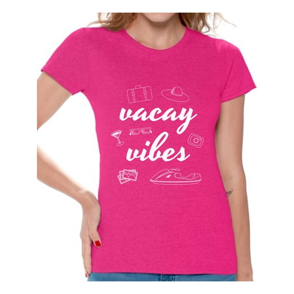 Awkward Styles Vacay Vibes Women Shirt Hawaiian Shirts Beach Shirts for Women Summer Vacation T-Shirt Women's Hawaiian Shirt Summer Party Outfit Cute Gifts for Summer Vacay Mode Tshirt