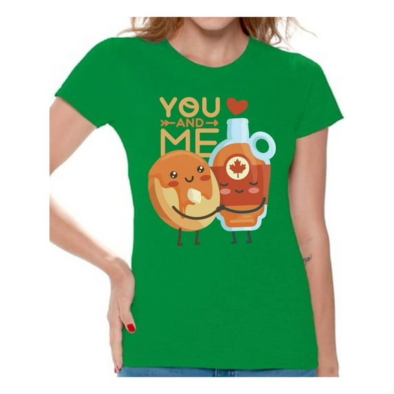 Awkward Styles Valentine's T-Shirt You and Me T Shirts for Women Maple Syrup Doughnuts Print