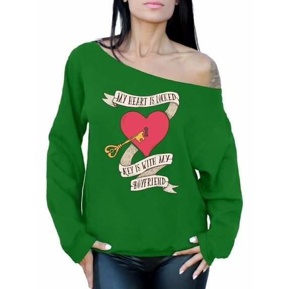 Awkward Styles Valentines Sweatshirt My Heart is Locked Off Shoulder Tops for Women Valentine's Day Gifts