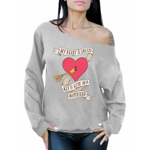 Awkward Styles Valentines Sweatshirt My Heart is Locked Off Shoulder Tops for Women Valentine's Day Gifts