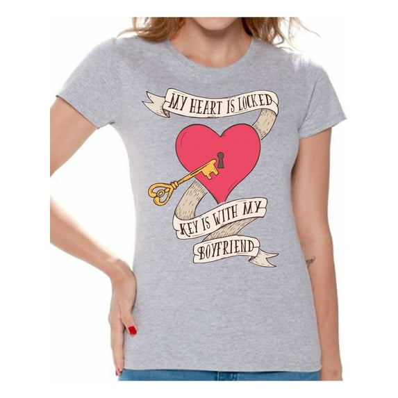 Awkward Styles Valentines T-Shirt My Heart is Locked T Shirts for Women Valentine's Day Gifts