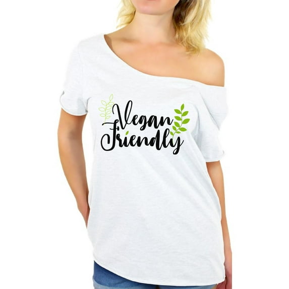 Awkward Styles Vegan Friendly Off The Shoulder Shirt Lovely Vegetarian Off Shoulder Tshirt Vegan Friendly Oversized Shirts for Ladies Vegan T Shirts Vegan Clothes for Women Organic Gifts for Vegans