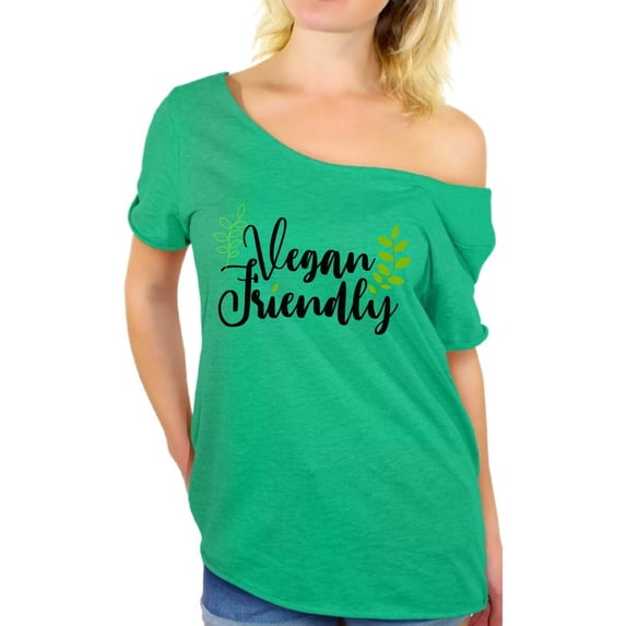 Awkward Styles Vegan Friendly Off The Shoulder Shirt Lovely Vegetarian Off Shoulder Tshirt Vegan Friendly Oversized Shirts for Ladies Vegan T Shirts Vegan Clothes for Women Organic Gifts for Vegans
