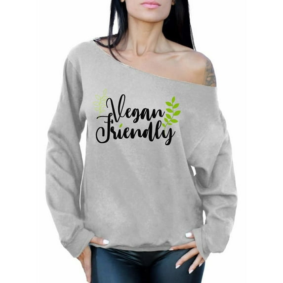 Awkward Styles Vegan Friendly Off The Shoulder Sweatshirt Lovely Vegetarian Off Shoulder Sweater Vegan Friendly Oversized Sweater for Ladies Vegan Sweatshirts Vegan Clothes for Women Gifts for Vegans