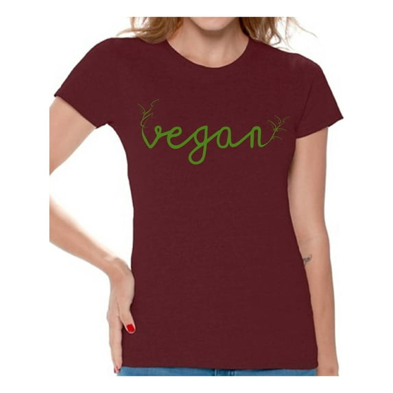 Awkward Styles Vegetarian Tshirt Vegan Friendly Shirts for Ladies Stylish Foliage Womens T-Shirts Lovely Vegan T Shirts Vegan Clothes for Women Vegan Organic Shirts for Her Gifts for Vegetarians