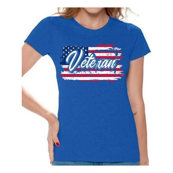 Awkward Styles Veteran Shirts Veteran Women T-Shirt Flag Women Shirt Veteran Clothing Patriotic Gifts for Her American Army Veteran US Army Ladies Shirt Veteran Ladies Shirt Veteran T Shirt for Women