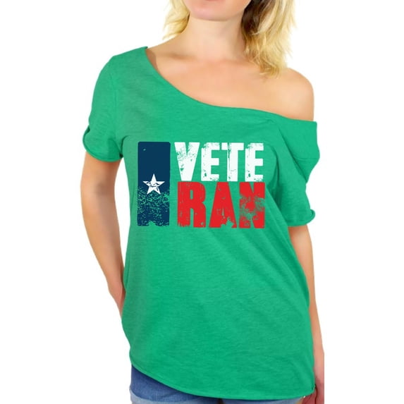 Awkward Styles Veteran Texas Off Shoulder Shirt I'm American Pro America Women T shirt Texas Flag Retro USA Tshirt for Women 51 States USA Veteran Off Shoulder Shirt Superhero