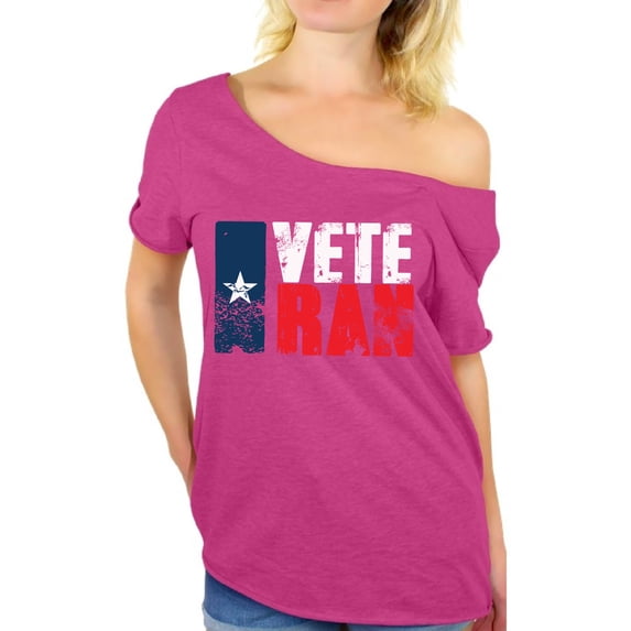 Awkward Styles Veteran Texas Off Shoulder Shirt I'm American Pro America Women T shirt Texas Flag Retro USA Tshirt for Women 51 States USA Veteran Off Shoulder Shirt Superhero
