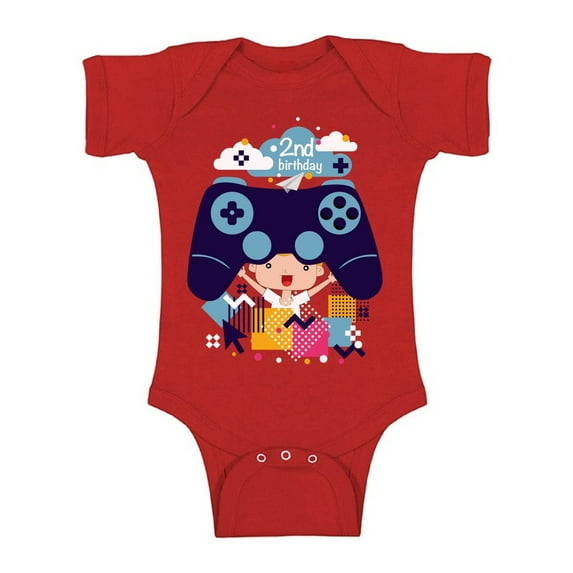 Awkward Styles Video Game Birthday Baby Bodysuit Short Sleeve 2nd Birthday Party One Piece Top Funny Gamer Birthday Party Birthday Gifts for 2 Year Old Video Game One Piece Top for Baby