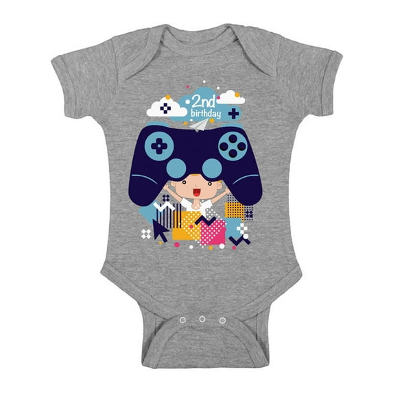 Awkward Styles Video Game Birthday Baby Bodysuit Short Sleeve 2nd Birthday Party One Piece Top Funny Gamer Birthday Party Birthday Gifts for 2 Year Old Video Game One Piece Top for Baby