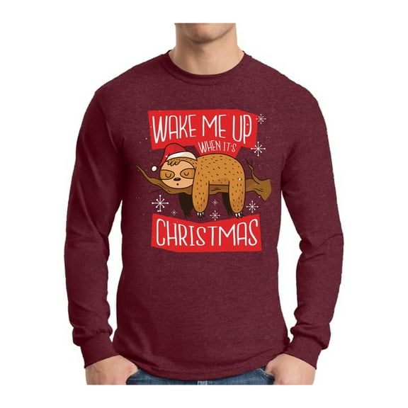 Awkward Styles Wake Me Up When It's Christmas Sloth Xmas Sweater Long Sleeve T-Shirt for Men