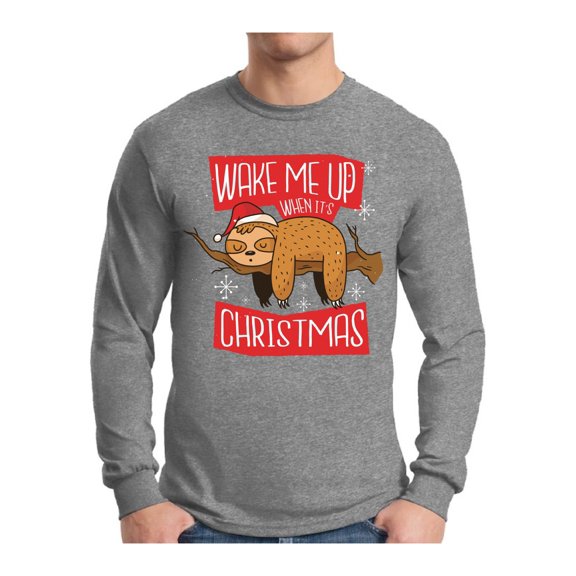 Awkward Styles Wake Me Up When It's Christmas Sloth Xmas Sweater Long Sleeve T-Shirt for Men