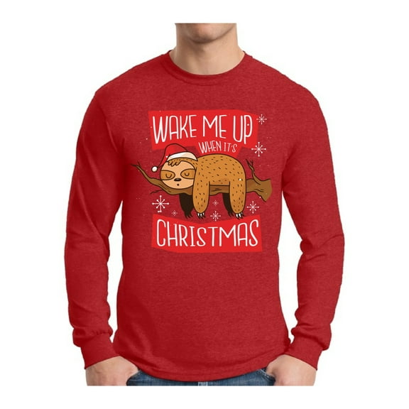 Awkward Styles Wake Me Up When It's Christmas Sloth Xmas Sweater Long Sleeve T-Shirt for Men