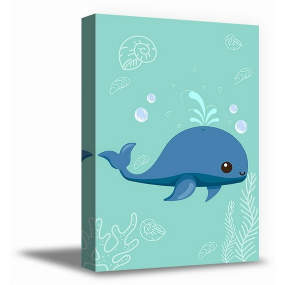 Awkward Styles Whale Canvas Art Ready to Hang Print Kids Room Wall Art Sea Art Whale Illustration Inspirational Marine Canvas Print Art Newborn Baby Room Wall Decor Sea Wallpapers Made in USA