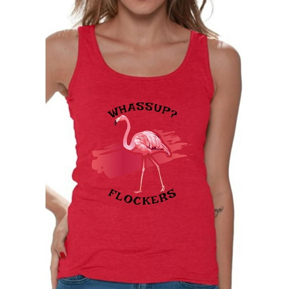 Awkward Styles Whassup Flockers Tank Top for Women Pink Flamingo Tank Flamingo Themed Party Summer Tank Top for Women Flamingo Sleeveless Tshirt Workout Clothes for Summer Beach Party Tank Top