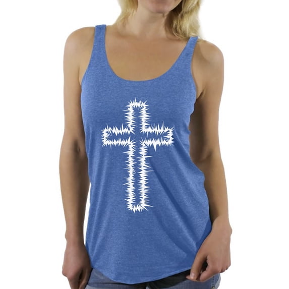 Awkward Styles White Cross Racerback Tank Tops for Women Christian Clothes for Ladies Jesus Womens Racerback Tank Top Jesus Clothing Christian Cross Tanks T Shirt for Her Cross Ladies Shirt