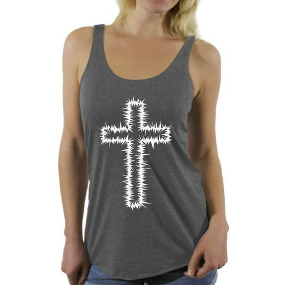 Awkward Styles White Cross Racerback Tank Tops for Women Christian Clothes for Ladies Jesus Womens Racerback Tank Top Jesus Clothing Christian Cross Tanks T Shirt for Her Cross Ladies Shirt