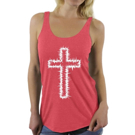 Awkward Styles White Cross Racerback Tank Tops for Women Christian Clothes for Ladies Jesus Womens Racerback Tank Top Jesus Clothing Christian Cross Tanks T Shirt for Her Cross Ladies Shirt