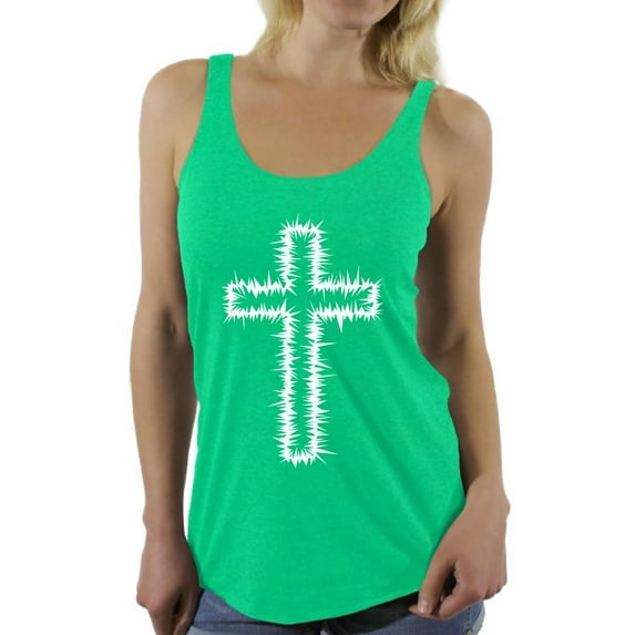 Awkward Styles White Cross Racerback Tank Tops for Women Christian Clothes for Ladies Jesus Womens Racerback Tank Top Jesus Clothing Christian Cross Tanks T Shirt for Her Cross Ladies Shirt