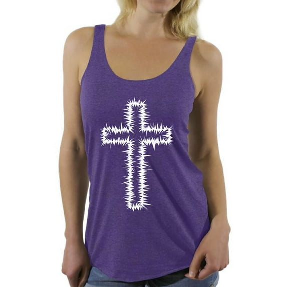 Awkward Styles White Cross Racerback Tank Tops for Women Christian Clothes for Ladies Jesus Womens Racerback Tank Top Jesus Clothing Christian Cross Tanks T Shirt for Her Cross Ladies Shirt