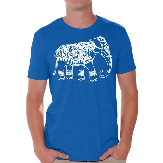 Awkward Styles White Elephant T Shirt for Men Patterned Shirts for Men Men's Fashion Collection Tracery Tshirt for Dad Indian Pattern T-Shirt for Men Gifts for Husband Elephant Shirts Animal T-Shirt