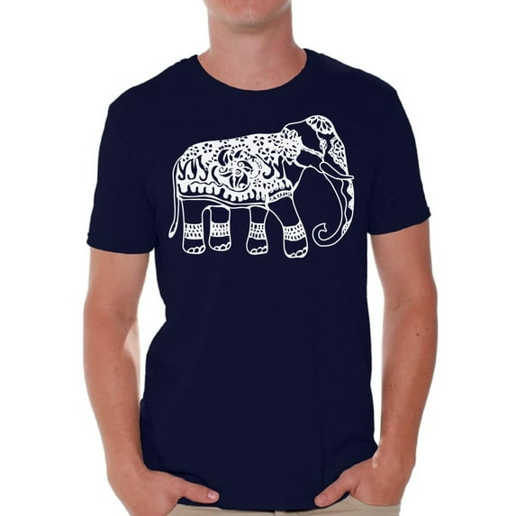 Awkward Styles White Elephant T Shirt for Men Patterned Shirts for Men Men's Fashion Collection Tracery Tshirt for Dad Indian Pattern T-Shirt for Men Gifts for Husband Elephant Shirts Animal T-Shirt