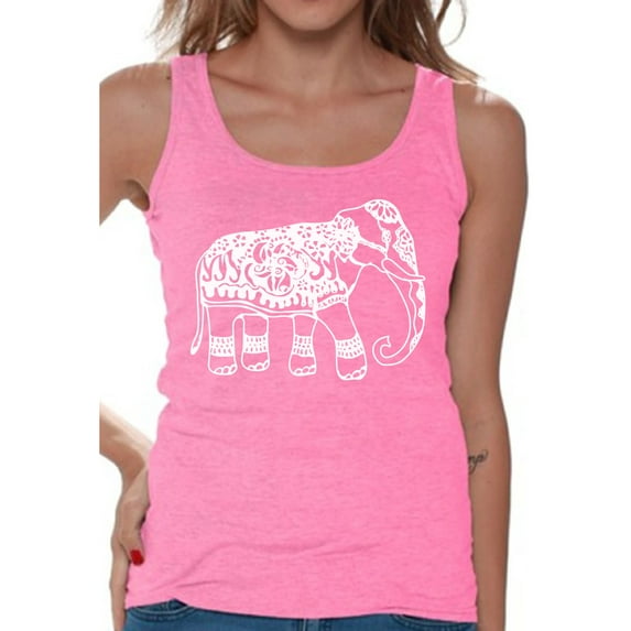 Awkward Styles White Elephant Tanks for Women Patterned Tank Top for Ladies Women Fashion Collection Tracery Tshirt for Mom Indian Pattern T-Shirt for Her Gifts for Wife Elephant Shirts Animal T-Shirt