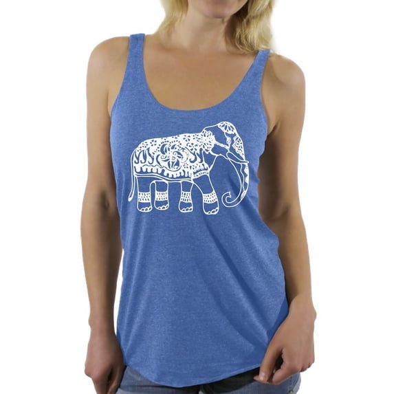 Awkward Styles White Elephant Tanks for Women Racerback Tank Top for Ladies Women Fashion Collection Tracery Tshirt for Mom Indian Pattern T-Shirt for Her Elephant Shirts Racerback T-Shirt