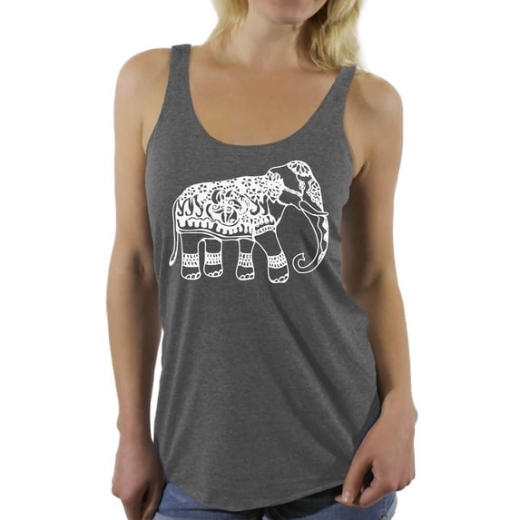 Awkward Styles White Elephant Tanks for Women Racerback Tank Top for Ladies Women Fashion Collection Tracery Tshirt for Mom Indian Pattern T-Shirt for Her Elephant Shirts Racerback T-Shirt