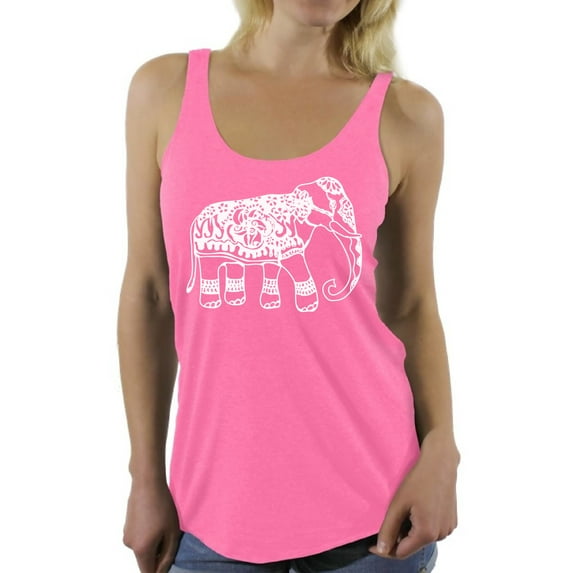 Awkward Styles White Elephant Tanks for Women Racerback Tank Top for Ladies Women Fashion Collection Tracery Tshirt for Mom Indian Pattern T-Shirt for Her Elephant Shirts Racerback T-Shirt