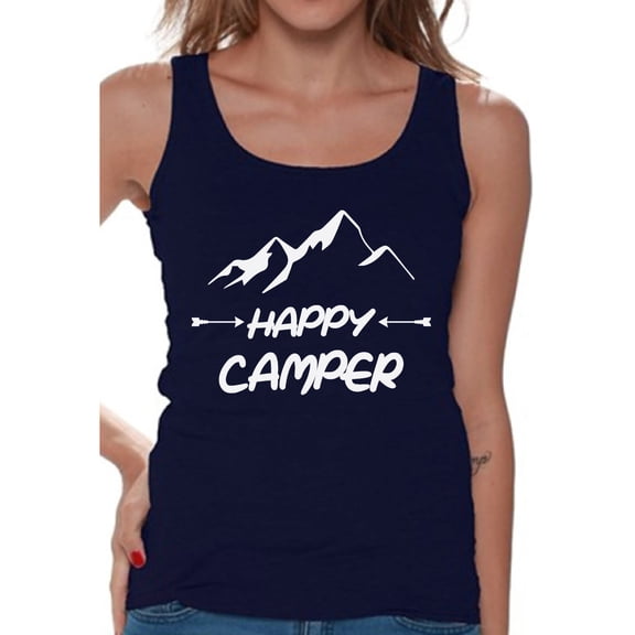 Awkward Styles White Happy Top for Her Happy Camper Women Tank Top Camper T Shirt for Wife Happy Camper Tank Top for Women Camping Clothes for Her Happy Camper Tank Top for Girlfriend Camping Lovers