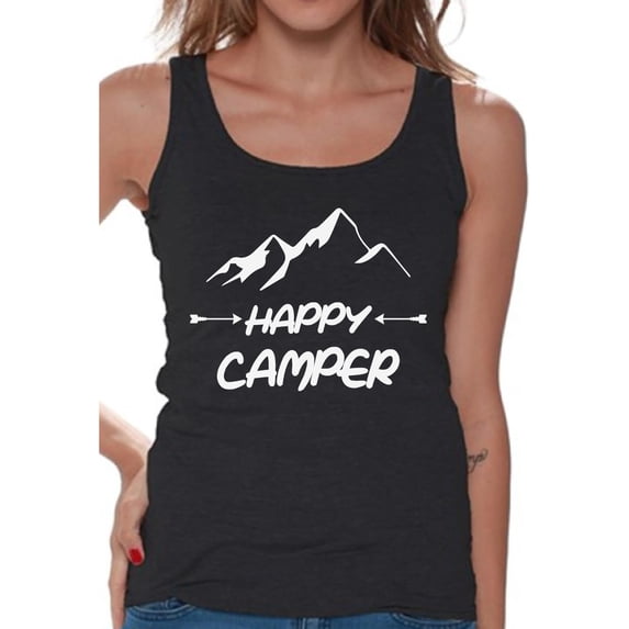 Awkward Styles White Happy Top for Her Happy Camper Women Tank Top Camper T Shirt for Wife Happy Camper Tank Top for Women Camping Clothes for Her Happy Camper Tank Top for Girlfriend Camping Lovers