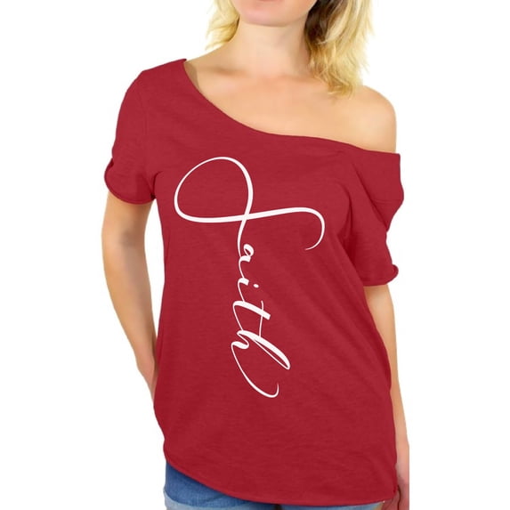 Awkward Styles White Off The Shoulder Tshirt for Women Christian Gifts for Wife Faith Ladies Off Shoulder Shirt Faith Clothing for Women Faith T Shirt for Her Christian Clothes Womens Shirt