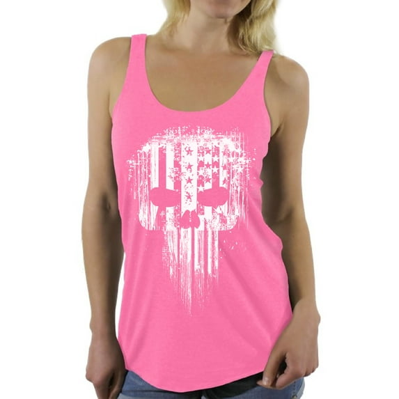 Awkward Styles White Skull Racerback Tank Top for Women USA Flag Racerback Shirt Patriotic Tanks for Her America Lovers Gifts Military American Flag American Reaper Women's T Shirt Skeleton Tank Top
