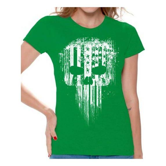 Awkward Styles White Skull T Shirt for Her American Flag Sniper Shirts for Ladies Patriotic Shirts for Women USA Lovers Gifts Military American Flag American Reaper Women's T Shirt Skeleton Shirts