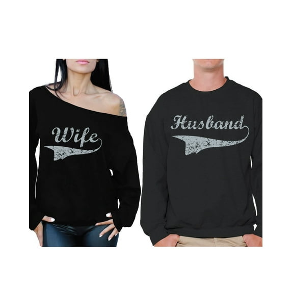 Awkward Styles Wife and Husband Couple Sweatshirts Matching Wife and Husband Sweaters for Couples Valentine's Day Gifts Husband Sweater Vintage Wife Off the Shoulder Sweatshirt Anniversary Gifts