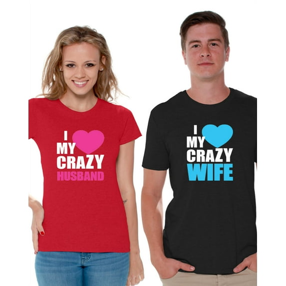 Awkward Styles Wife and Husband Couples Shirt I Love My Crazy Husband Shirt I Love My Crazy Wife Tshirt for Couples Matching Shirts for Husband & Wife Anniversary Gifts for Couple Happy Valentines Day