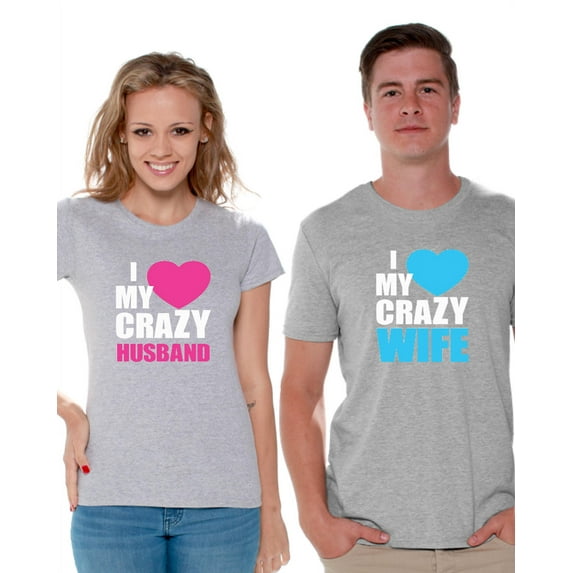 Awkward Styles Wife and Husband Couples Shirt I Love My Crazy Husband Shirt I Love My Crazy Wife Tshirt for Couples Matching Shirts for Husband & Wife Anniversary Gifts for Couple Happy Valentines Day