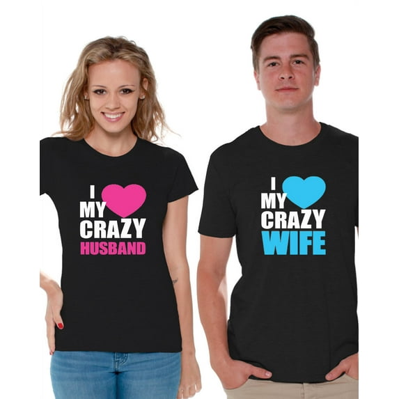 Awkward Styles Wife and Husband Couples Shirt I Love My Crazy Husband Shirt I Love My Crazy Wife Tshirt for Couples Matching Shirts for Husband & Wife Anniversary Gifts for Couple Happy Valentines Day