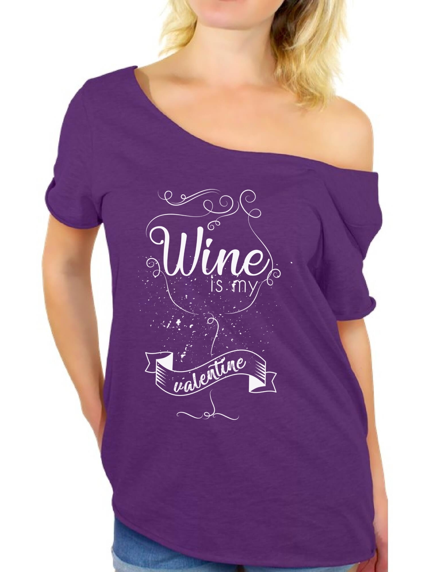 Awkward Styles Wine Is My Valentine Shirt Wine Is My Valentine Off The Shoulder T Shirt Valentines Day Shirt Wine Lover Off Shoulder Top for Women Valentine's Day Gift for Her Wine Party Outfit - image 1 of 4