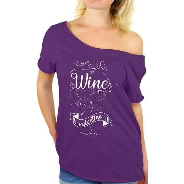 Awkward Styles Wine Is My Valentine Shirt Wine Is My Valentine Off The Shoulder T Shirt Valentines Day Shirt Wine Lover Off Shoulder Top for Women Valentine's Day Gift for Her Wine Party Outfit