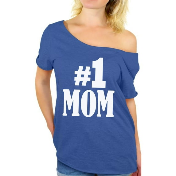 Awkward Styles Women's #1 Mom Graphic Off Shoulder Tops T-shirt for Best Mom In The World