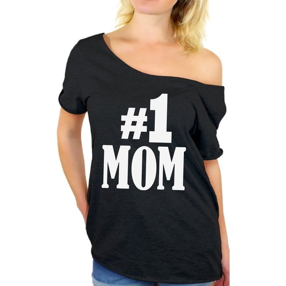 Awkward Styles Women's #1 Mom Graphic Off Shoulder Tops T-shirt for Best Mom In The World