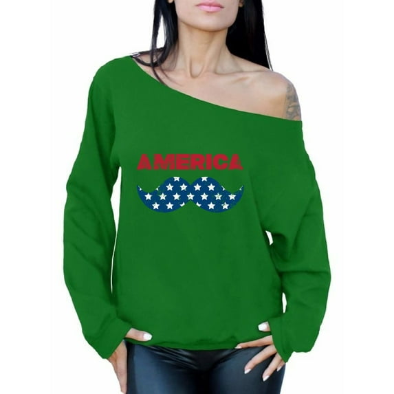 Awkward Styles Women's America Patriotic Mustache Graphic Off Shoulder Tops Oversized Sweatshirt USA Independence Day 4th of July