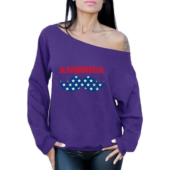 Awkward Styles Women's America Patriotic Mustache Graphic Off Shoulder Tops Oversized Sweatshirt USA Independence Day 4th of July