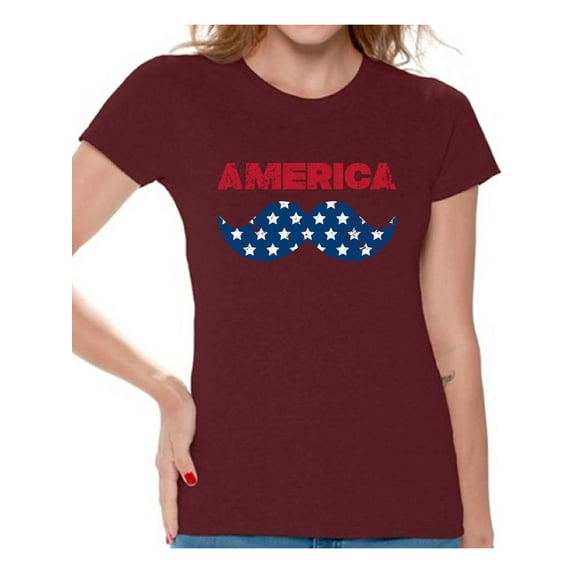 Awkward Styles Women's America Patriotic Mustache Graphic T-shirt Tops USA Independence Day 4th of July