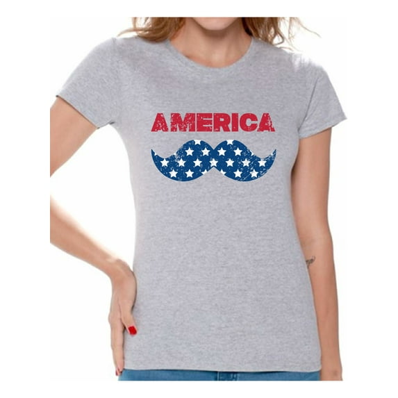 Awkward Styles Women's America Patriotic Mustache Graphic T-shirt Tops USA Independence Day 4th of July