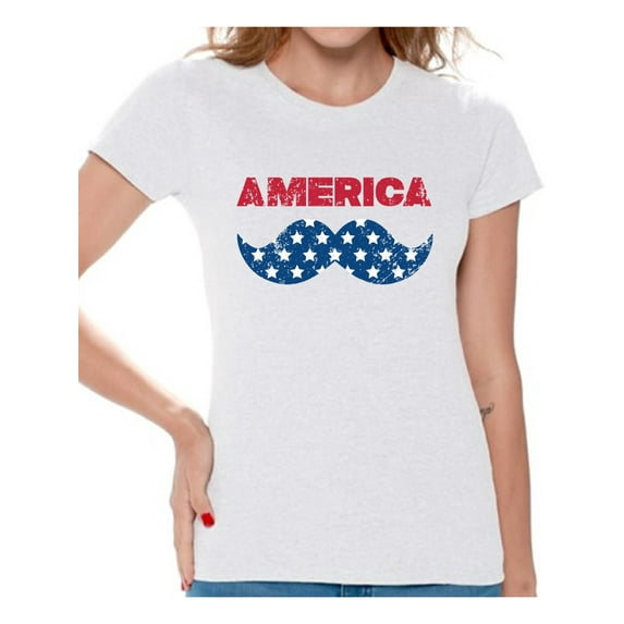 Awkward Styles Women's America Patriotic Mustache Graphic T-shirt Tops USA Independence Day 4th of July