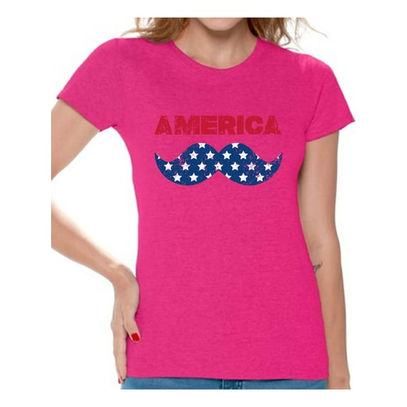 Awkward Styles Women's America Patriotic Mustache Graphic T-shirt Tops USA Independence Day 4th of July